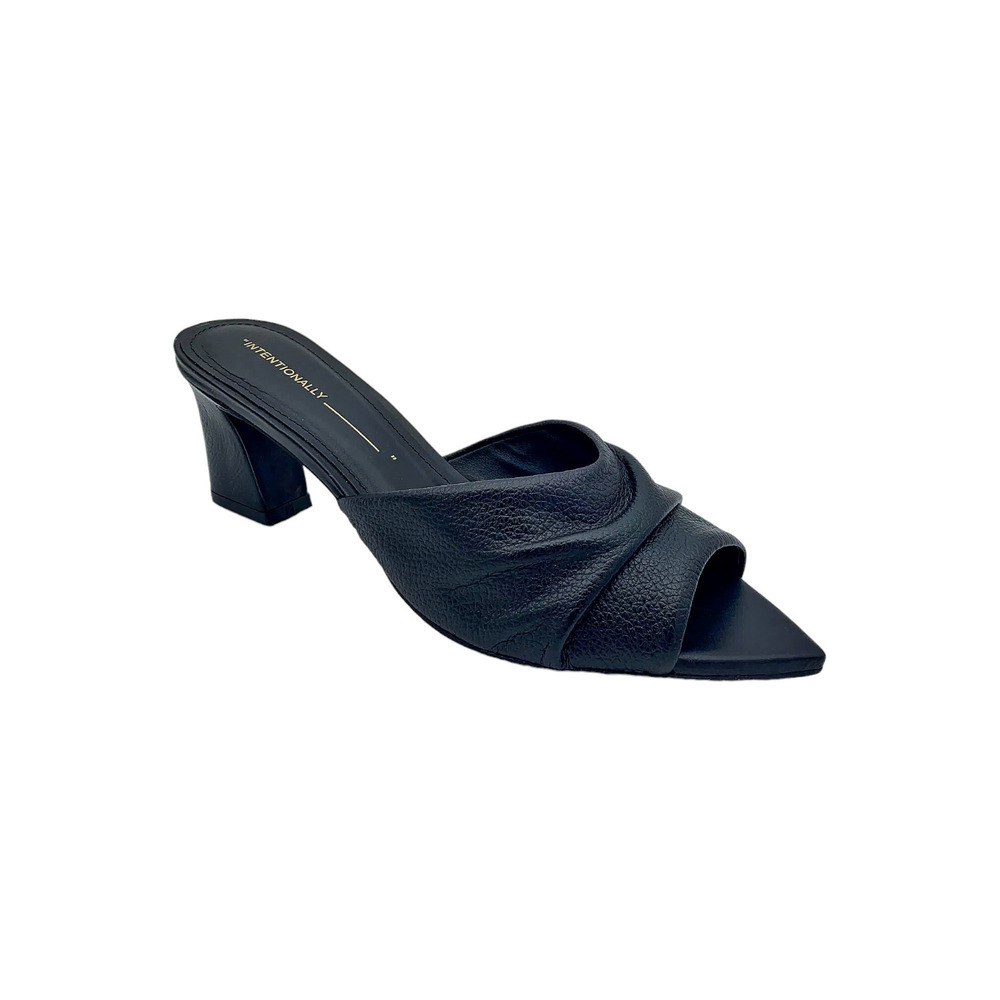 INTENTIONALLY BLANK Leather Pointed Toe Mule Sandals Fair Black - Medium